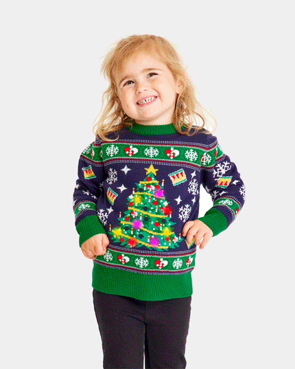 LED Light-Up Blue Christmas Tree Family Sweater