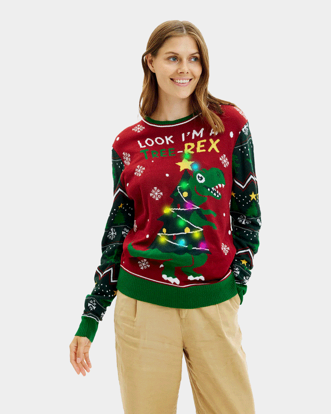 LED Christmas Sweater for Family - Christmas Tree-Rex Design