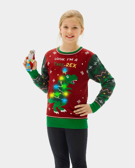 LED Christmas Sweater for Family - Christmas Tree-Rex Design