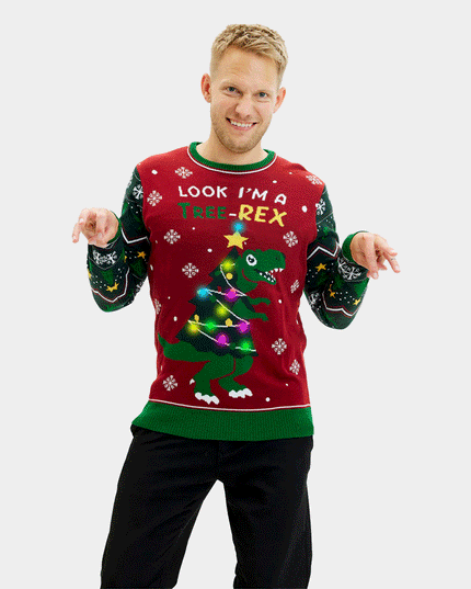 Light-Up LED Christmas Sweater for Family Tree-Rex