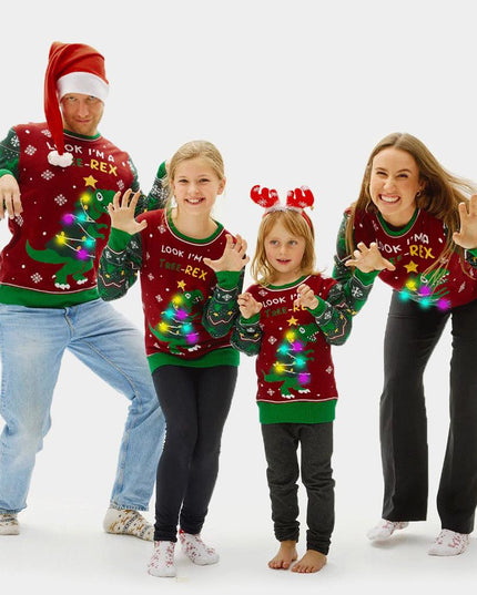 LED Christmas Sweater for Family - Christmas Tree-Rex Design