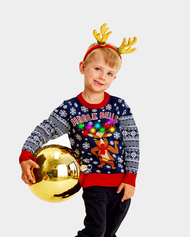 LED Christmas Sweater for Family with Jingle Bells Design