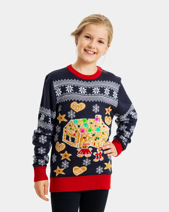 Christmas Sweater for Family with Light-Up LED Gingerbread House