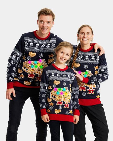 LED Light-Up Gingerbread House Christmas Sweater for Kids