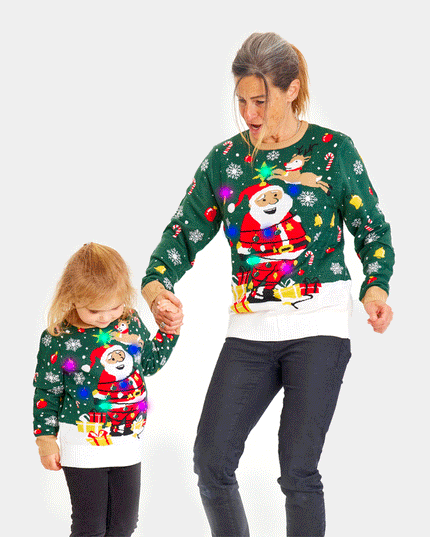 LED Christmas Sweater for Family with Santa Tied Up Design