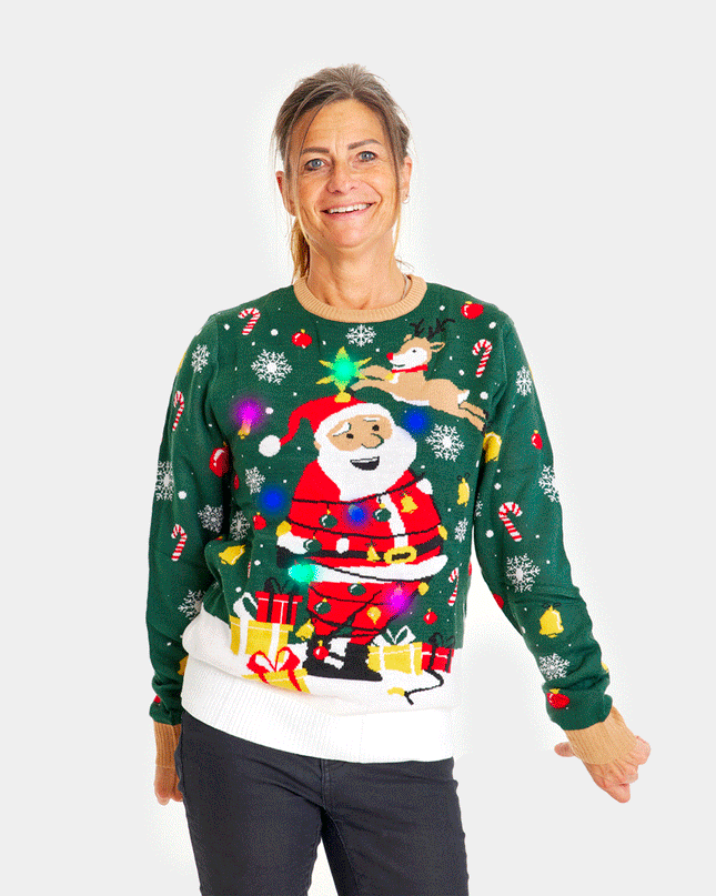 Light-Up LED Family Christmas Sweater with Tied-Up Santa