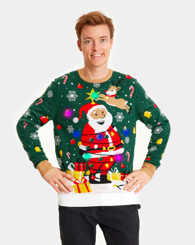 Light-Up LED Family Christmas Sweater with Tied-Up Santa