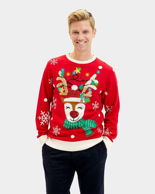 LED Christmas Sweater for Family with Sparkling Reindeer