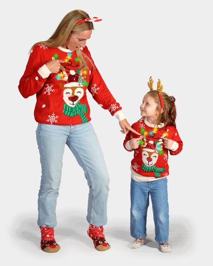 Christmas Sweater for Family with Sparkly Light-Up LED Reindeer