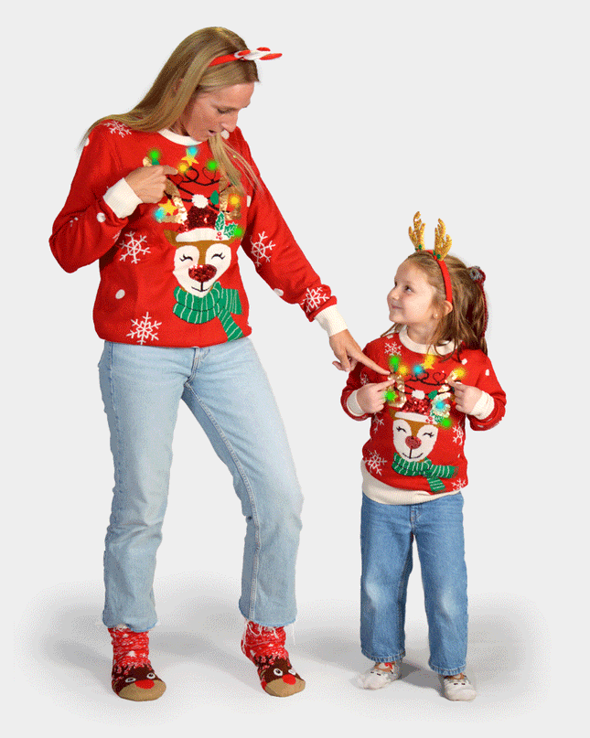 LED Christmas Sweater for Family with Sparkling Reindeer