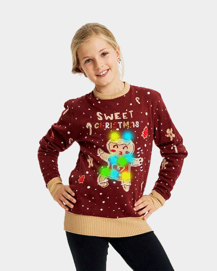 LED Christmas Sweater for Family with Red Ginger Cookie