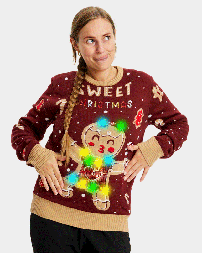 LED Christmas Sweater for Family with Red Ginger Cookie