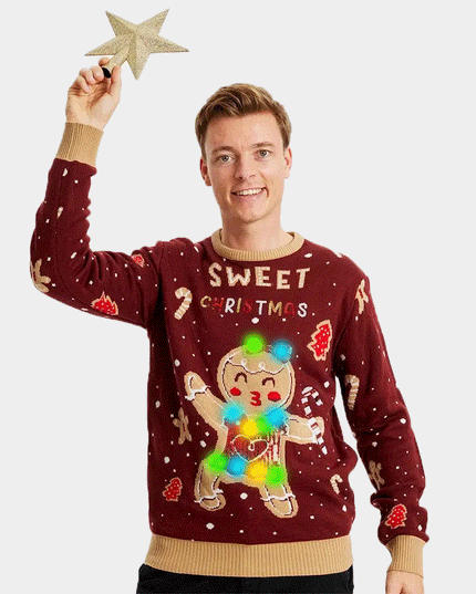 Christmas Sweater for Family with Light-Up LED Red Ginger Cookie