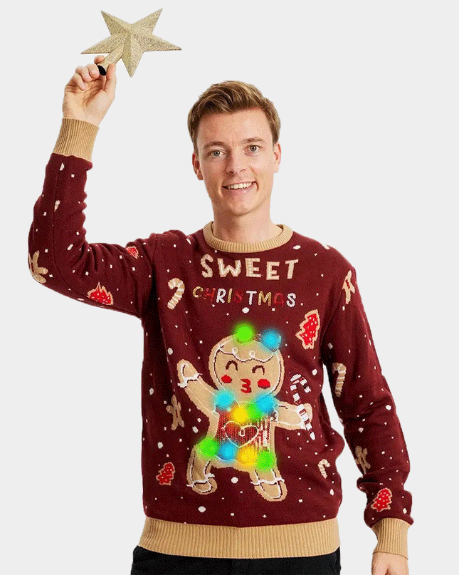LED Christmas Sweater for Family with Red Ginger Cookie
