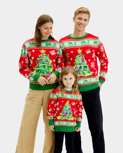LED Light-Up Red Christmas Tree Family Sweater