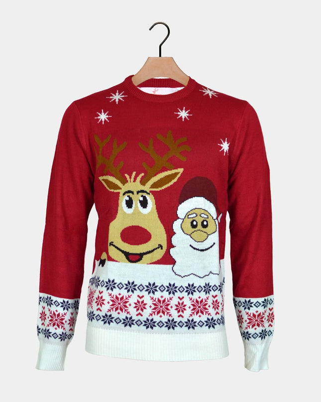 Family Christmas Sweater with Smiling Reindeer Design