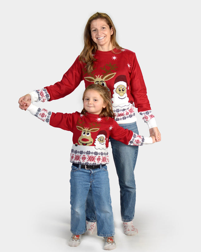 Christmas Sweater for Family with Smiling Christmas Reindeer