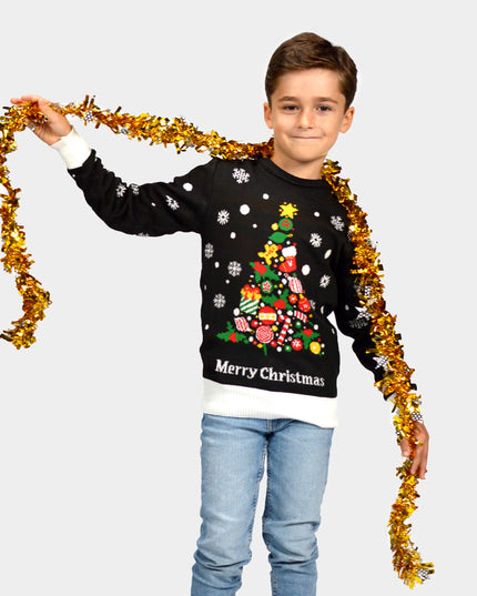 Black Christmas Sweater for Family with Christmas Tree