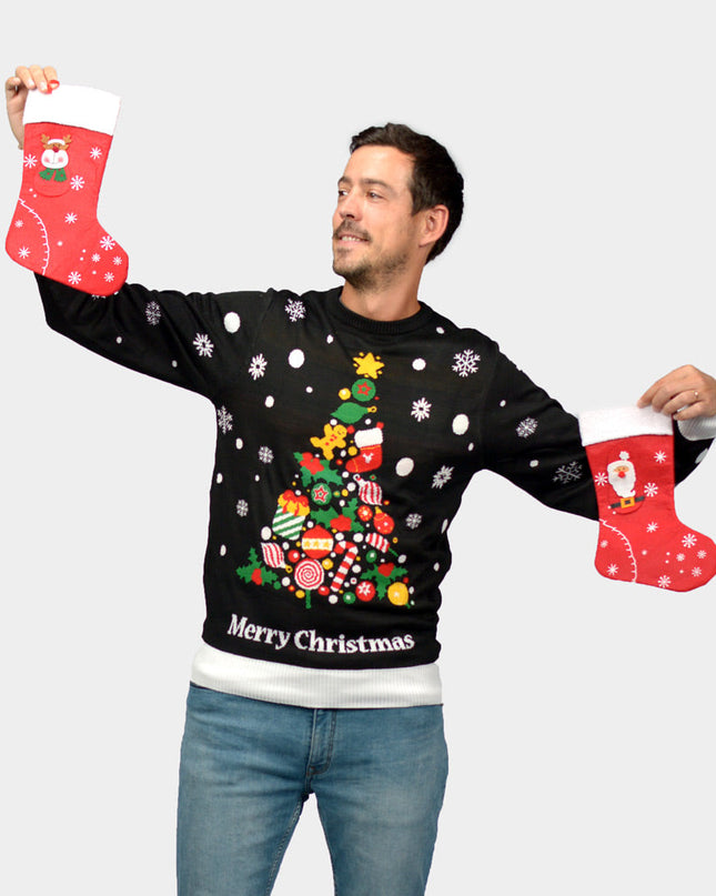 Christmas Sweater for Family with Black Christmas Tree