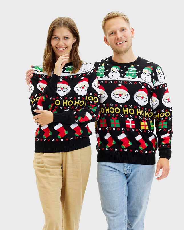 Organic Cotton Christmas Sweater for Family with Santa and Snowmen