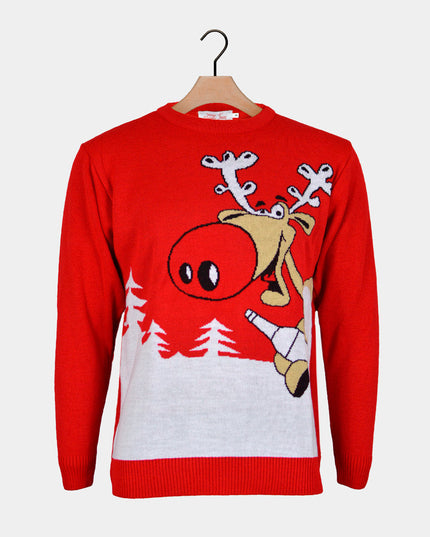 Red Reindeer Christmas Sweater with Beer for Families
