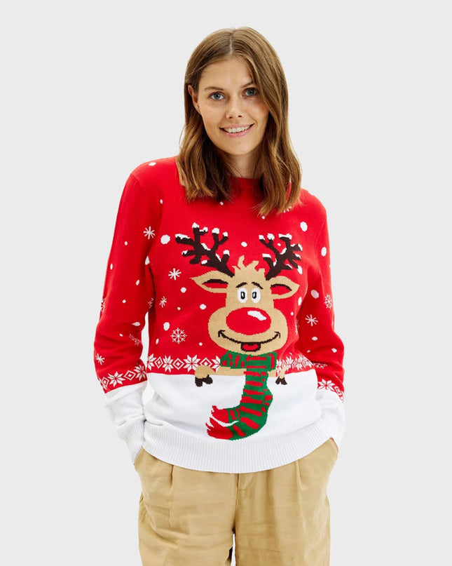 Reindeer Family Christmas Sweater with Scarf in Cotton