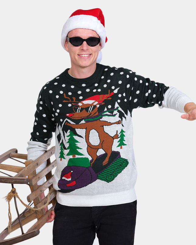 Reindeer with Snowmobile Christmas Sweater