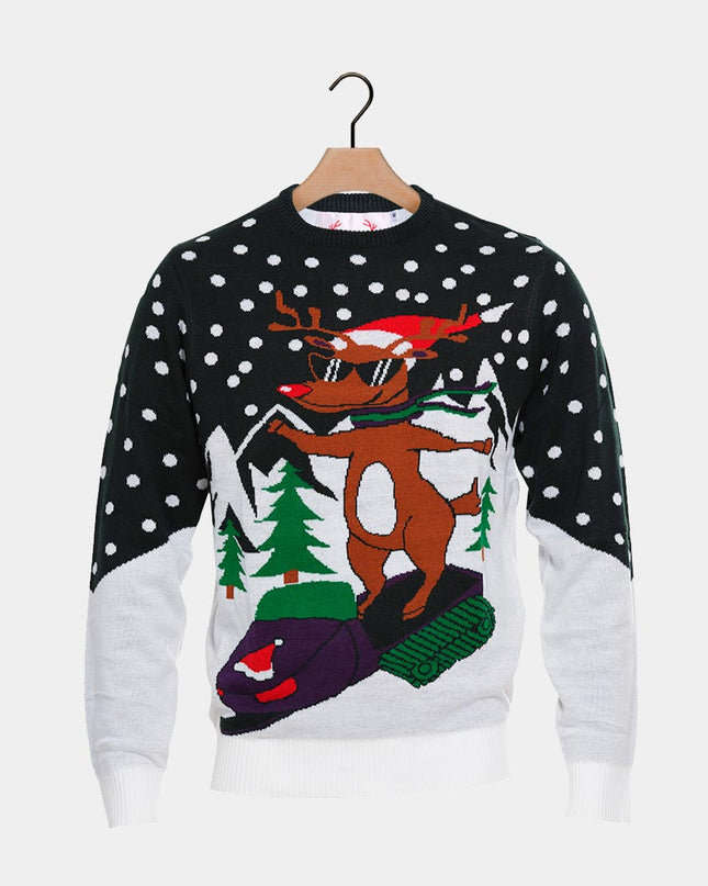 Family Christmas Sweater with Reindeer and Snowmobile
