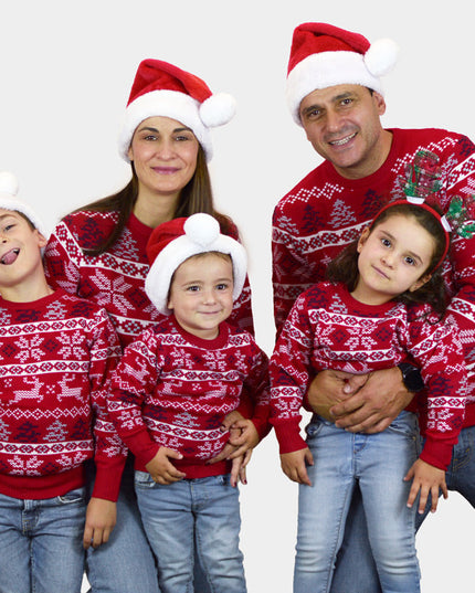 Classic Red Family Christmas Sweater with Stars