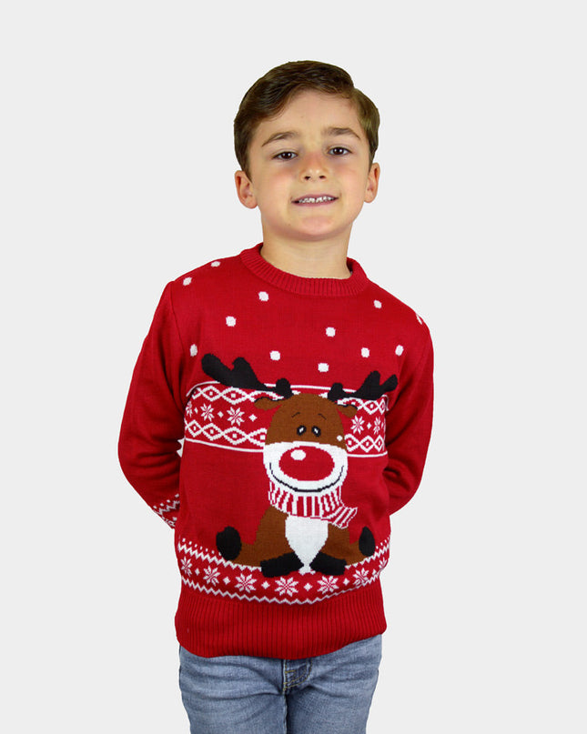 Red Christmas Sweater for Family with Rudolph the Reindeer Scarf