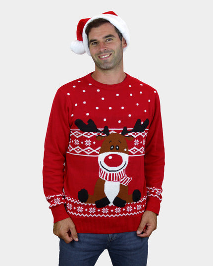 Red Rudolph Christmas Sweater with Scarf for Family