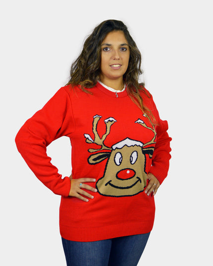 Christmas Sweater for Family Red with Smiling Reindeer