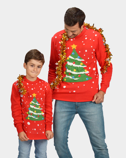 Christmas Sweater for Family with Red Christmas Tree