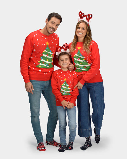 Christmas Sweater for Family with Red Christmas Tree