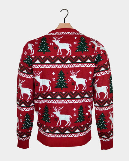 Red Family Christmas Sweater with Trees and Reindeer