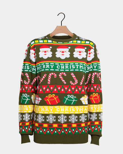 Green Christmas Sweater with Santa and Gifts