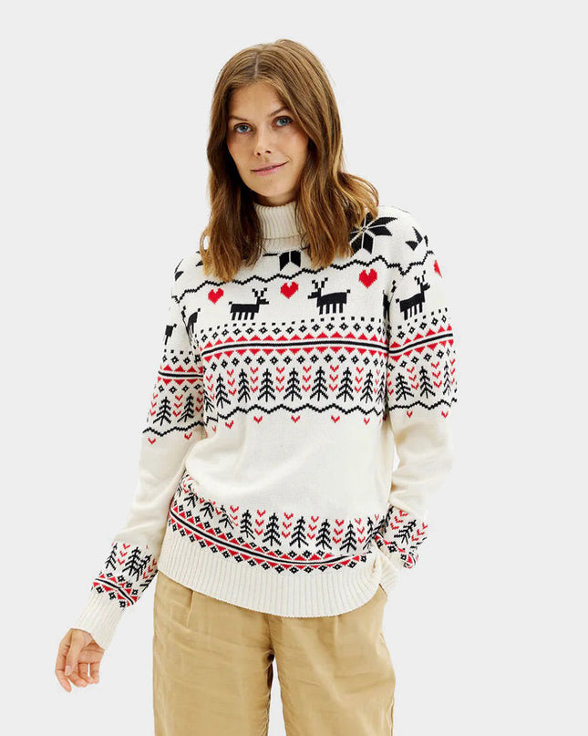 Women's Chic Beige Turtleneck Christmas Sweater