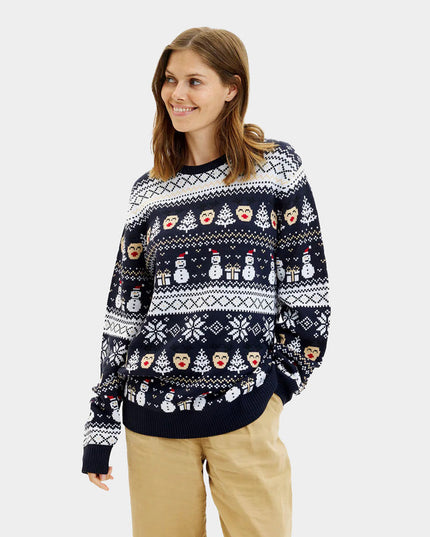 Men's Blue Sweater with Snowmen and Trees