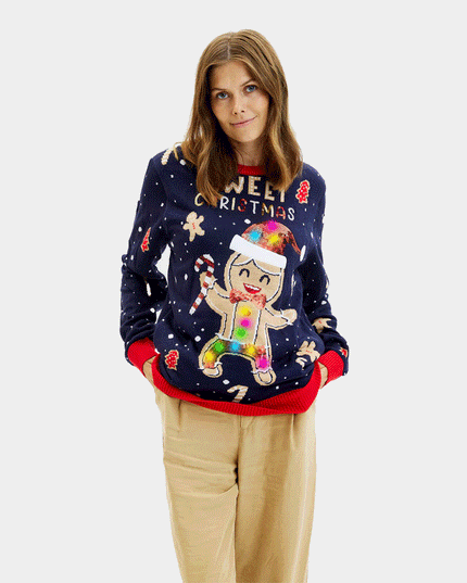 Light-Up LED Blue Ginger Cookie Sweater for Women