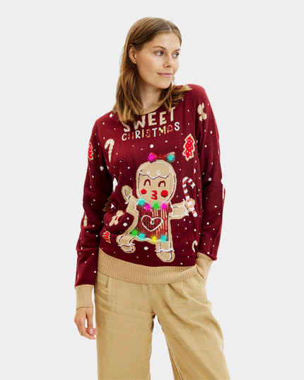 Light-Up LED Red Ginger Cookie Sweater for Women