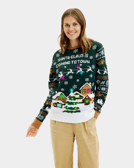 Women's LED Christmas Sweater "Santa is Coming to Town"