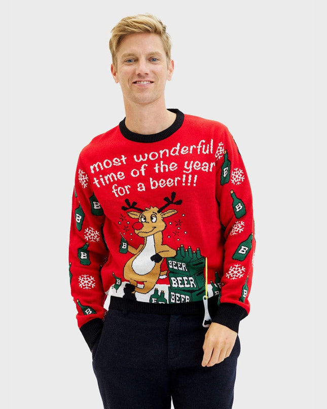 Women's Christmas Sweater with Reindeer and Beer Opener