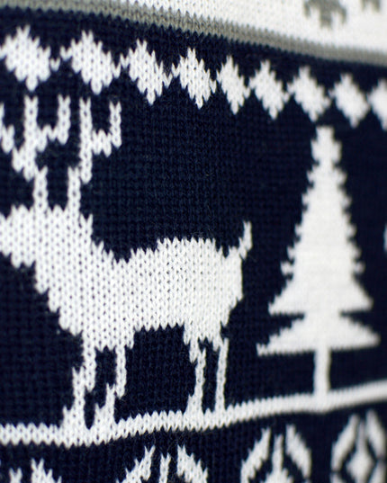 Women's Christmas Sweater with Reindeer and Trees Stripes