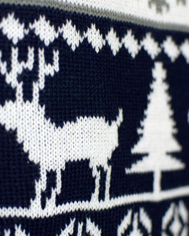 Women's Christmas Sweater with Stripes, Reindeer, and Trees