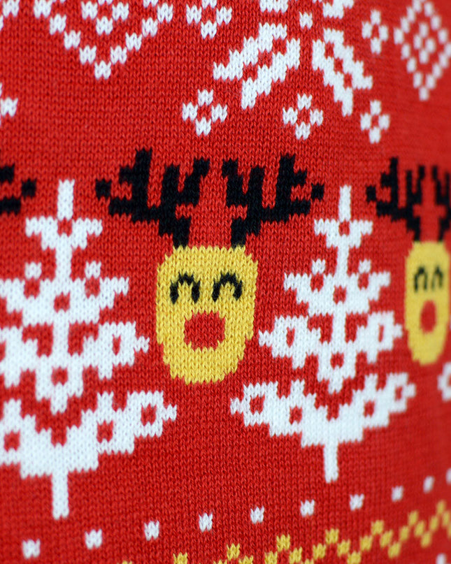 Women's Red Christmas Sweater with Snowmen and Trees