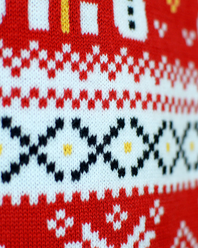 Women's Red Christmas Sweater with Snowmen and Trees