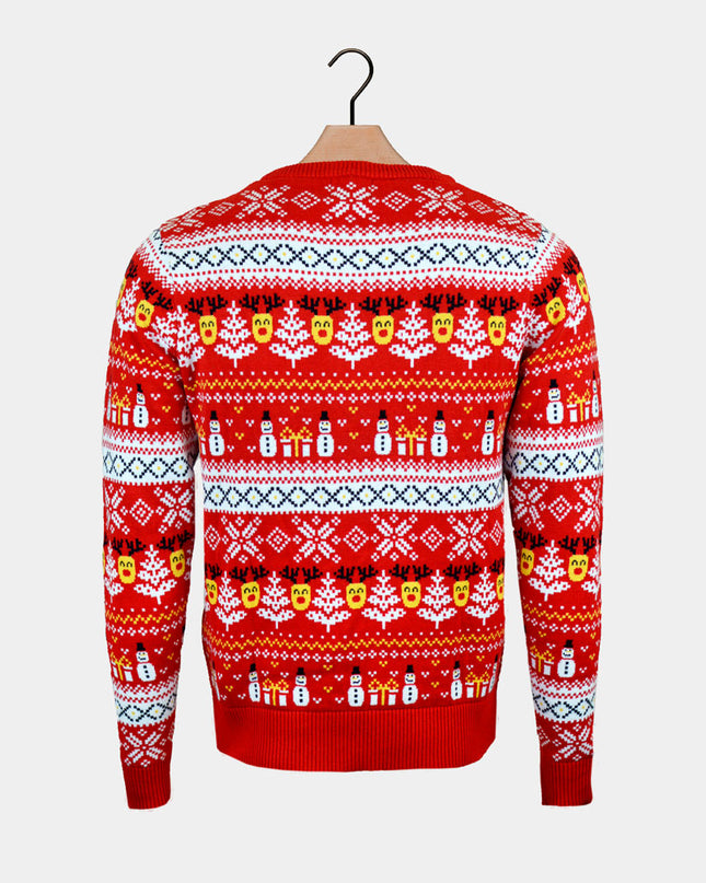 Women's Red Christmas Sweater with Snowmen and Trees