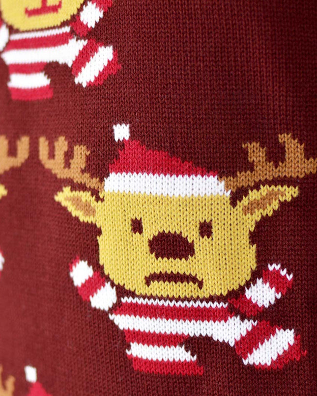 Women's Garnet Christmas Sweater with Reindeer and Stars