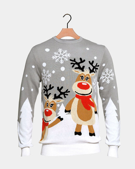 Gray Christmas Sweater for Women with Cute Reindeer