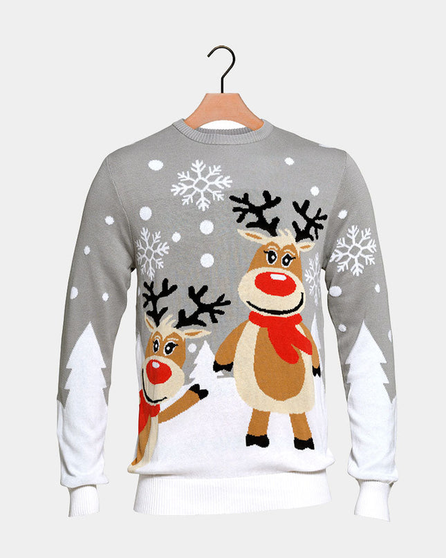 Gray Christmas Sweater for Women with Cute Reindeer